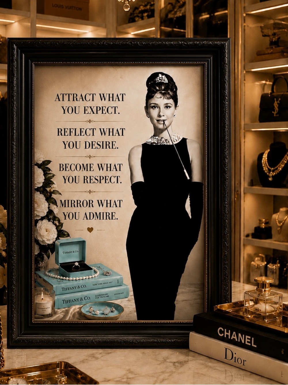 RARE Audrey Hepburn Inspired Glam Closet Quote Print | Boutique Luxury Wall Art